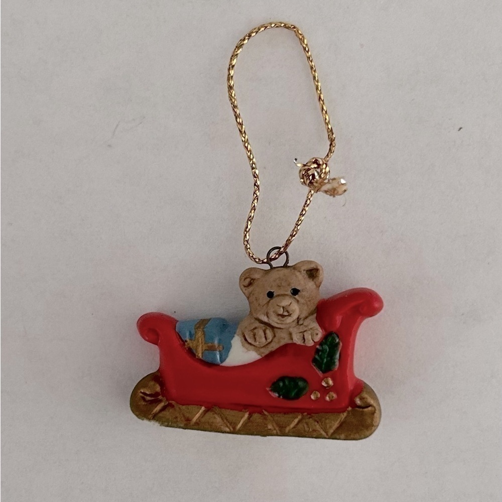 Russ Ceramic Bear in Sleigh Ornament